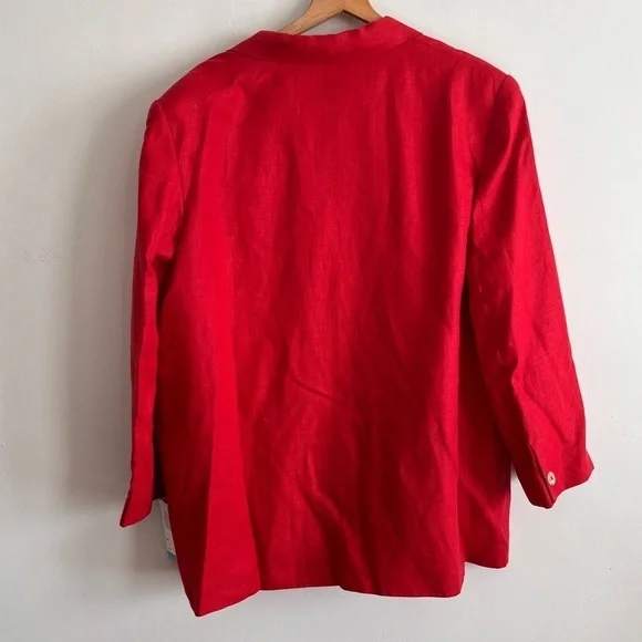Internacional Scene Red Double Breasted Linen Shoulder Pads Blazer - Picture 2 of 6